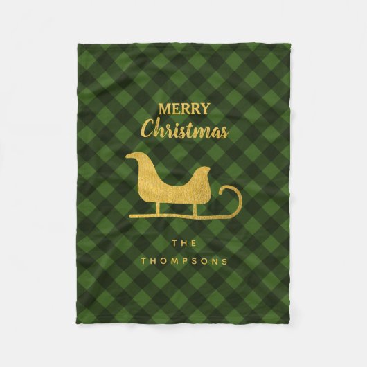 Christmas Green Black Buffalo Kariert Santa Sleigh Fleecedecke (Vorderseite)