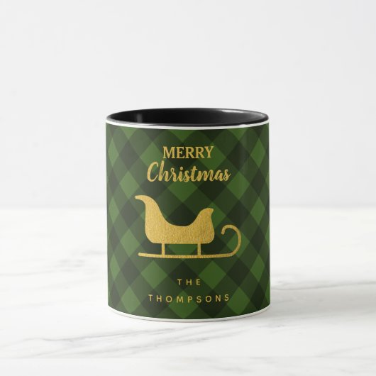 Christmas Green Black Buffalo Kariert Santa Sleigh Tasse (Zentrum)