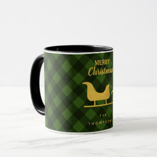 Christmas Green Black Buffalo Kariert Santa Sleigh Tasse