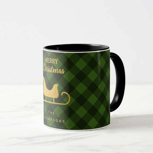 Christmas Green Black Buffalo Kariert Santa Sleigh Tasse (VorderseiteRechts)