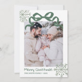 Christmas Green Bow snowflakes Photo card Einladung (Vorderseite)