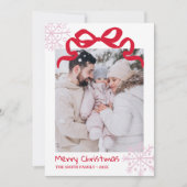 Christmas Green Bow snowflakes Photo card  Einladung (Vorderseite)