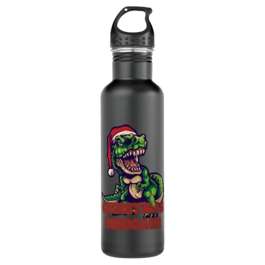 Christmas Green Dinosaurier | Dinosaurier-Design Edelstahlflasche (Vorderseite)