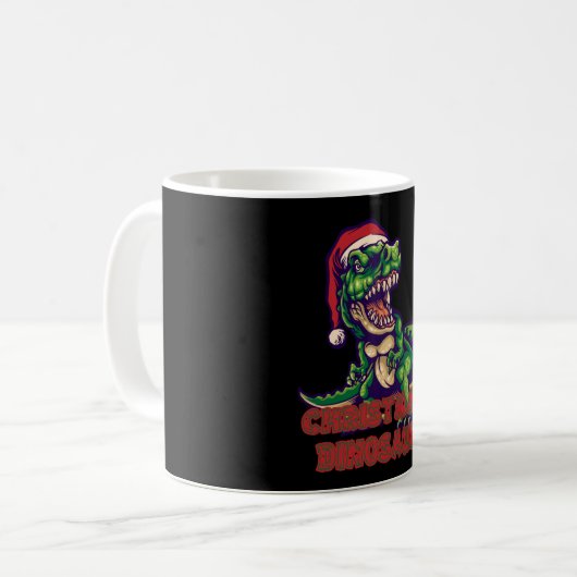 Christmas Green Dinosaurier | Dinosaurier-Design Kaffeetasse (Vorderseite Links)