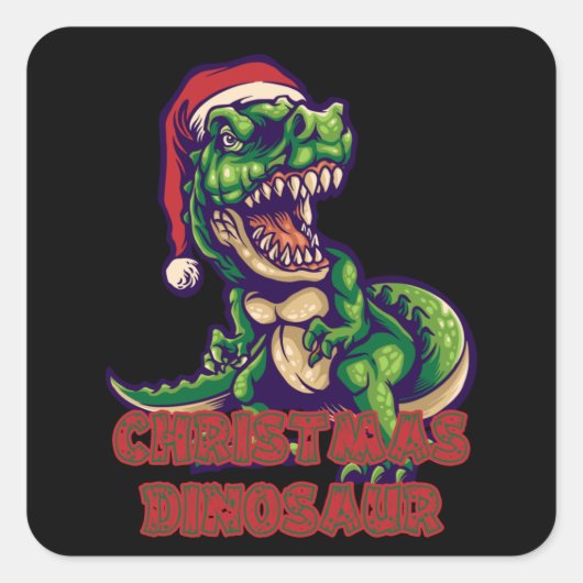 Christmas Green Dinosaurier | Dinosaurier-Design Quadratischer Aufkleber (Vorderseite)