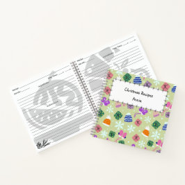Christmas Green Doodle Pattern Monogram Recipe  Notizblock