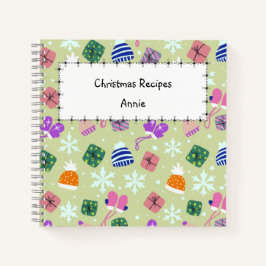 Christmas Green Doodle Pattern Monogram Recipe  Notizblock
