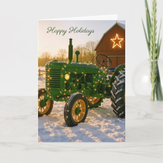 Christmas Green Farm Tractor In Snow Karte (Vorderseite)