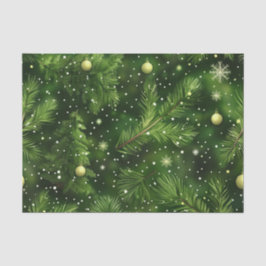 CHRISTMAS GREEN FERN BRANCHES & BALLS SEIDENPAPIER