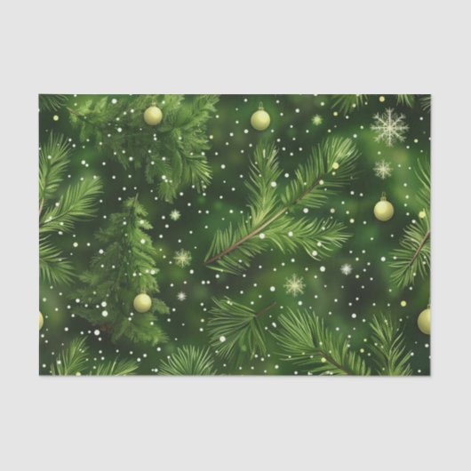 CHRISTMAS GREEN FERN BRANCHES & BALLS SEIDENPAPIER (Vorderseite)