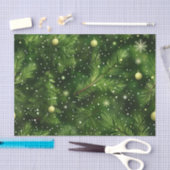 CHRISTMAS GREEN FERN BRANCHES & BALLS SEIDENPAPIER (Handwerk)