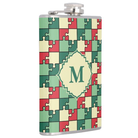 Christmas Green Geometry Puzzle Piece Muster Flachmann (Rechts)