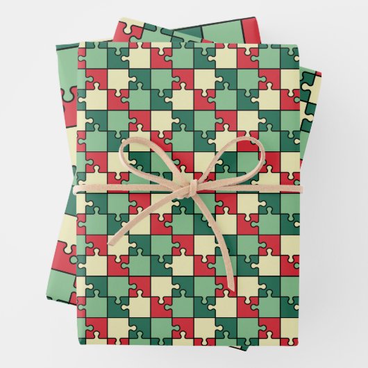 Christmas Green Geometry Puzzle Piece Muster Geschenkpapier Set (Beispiel)