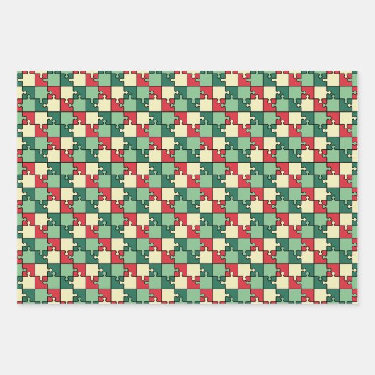 Christmas Green Geometry Puzzle Piece Muster Geschenkpapier Set (Vorderseite)