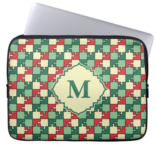Christmas Green Geometry Puzzle Piece Muster Laptopschutzhülle (Vorderseite)