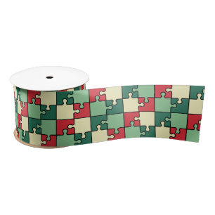 Christmas Green Geometry Puzzle Piece Muster Satinband