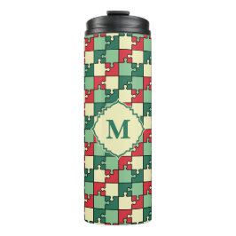 Christmas Green Geometry Puzzle Piece Muster Thermosbecher