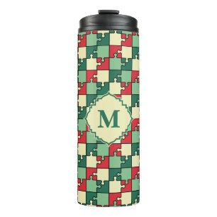Christmas Green Geometry Puzzle Piece Muster Thermosbecher