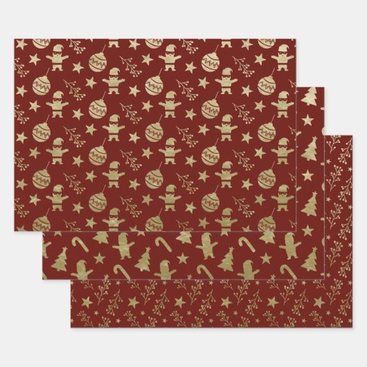 CHRISTMAS GREEN & GOLD URLAUB BÄUME ORNAMENTS GESCHENKPAPIER SET (Set)