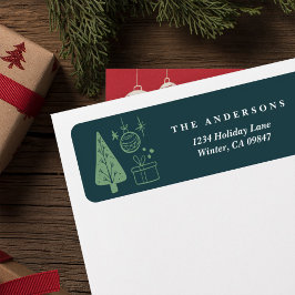 Christmas Green Hand Drawn Doodles Address Labels