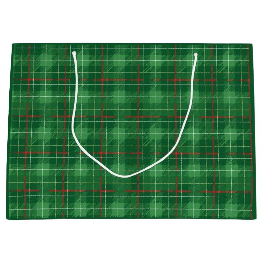 Christmas Green Kariert Große Geschenktüte (Vorderseite)