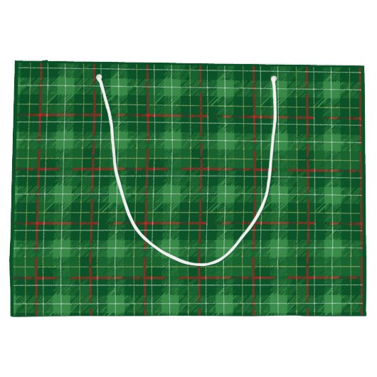 Christmas Green Kariert Große Geschenktüte (Rückseite)