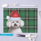 Christmas Green Kariert und Bichon Frise Dog Seidenpapier (Handwerk)