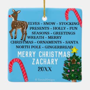 Christmas Green Mini 15 Word Puzzle Keramikornament