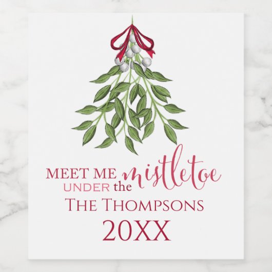 Christmas Green Mistletoe Custom Simple Script Weinetikett (Einzelnes Label)