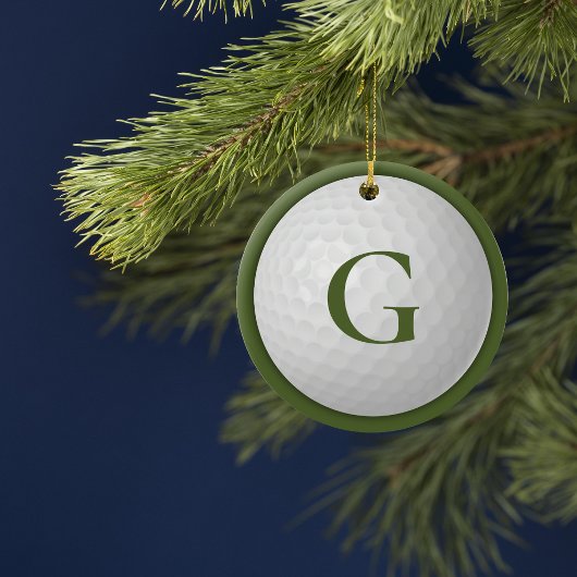 Christmas Green Monogram Golf Ball Keramik Ornament