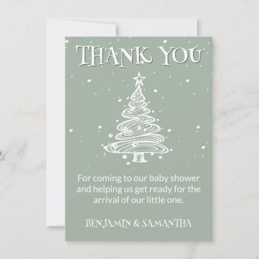 Christmas Green Neutral Baby Dusche Danke Karte (Vorderseite)