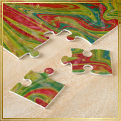 Christmas Green Red Gold abstract marbled  Puzzle