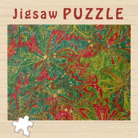 Christmas Green Red Gold abstract marbled  Puzzle