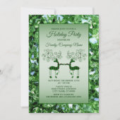 Christmas Green Reindeer Trendy Holidays Einladung (Vorderseite)