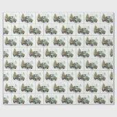 Christmas Green Retro Truck With Tree Geschenkpapier (Flach)