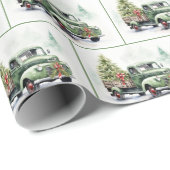 Christmas Green Retro Truck With Tree Geschenkpapier (Rolleneckpunkt)