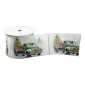 Christmas Green Retro Truck With Tree Satinband (Spule)