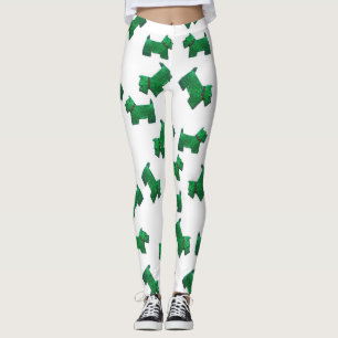 Christmas Green Scottie Terrier Button Leggings