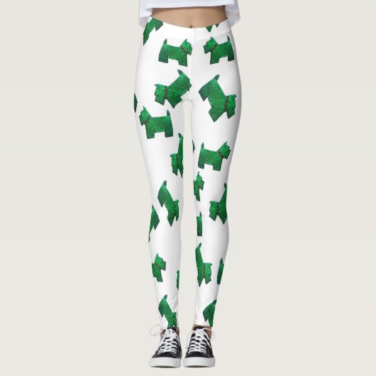 Christmas Green Scottie Terrier Button Leggings (Vorderseite)