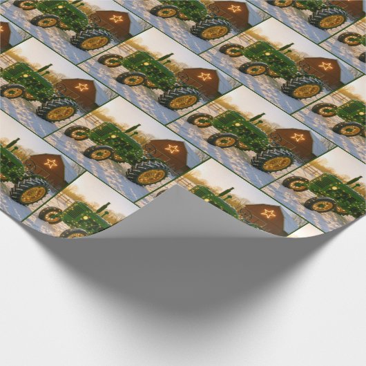 Christmas Green Tractor With Glowing Lights Geschenkpapier (Ecke)
