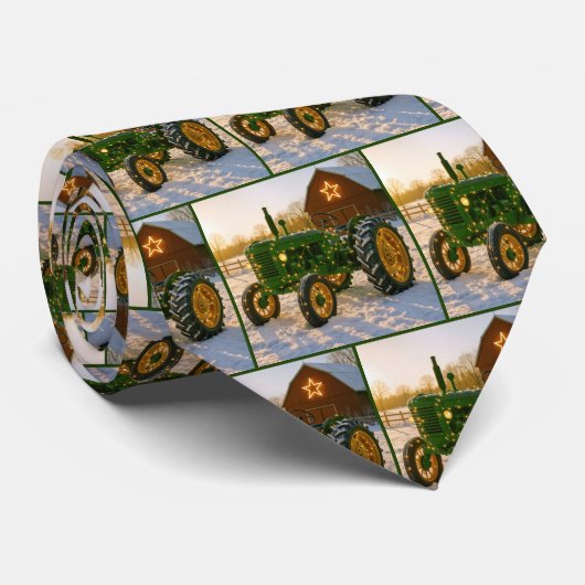 Christmas Green Tractor With Glowing Lights Krawatte (Gerollt)