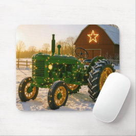 Christmas Green Tractor With Glowing Lights Mousepad