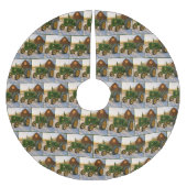 Christmas Green Tractor With Glowing Lights Polyester Weihnachtsbaumdecke (Vorderseite)