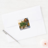 Christmas Green Tractor With Glowing Lights Quadratischer Aufkleber (Umschlag)