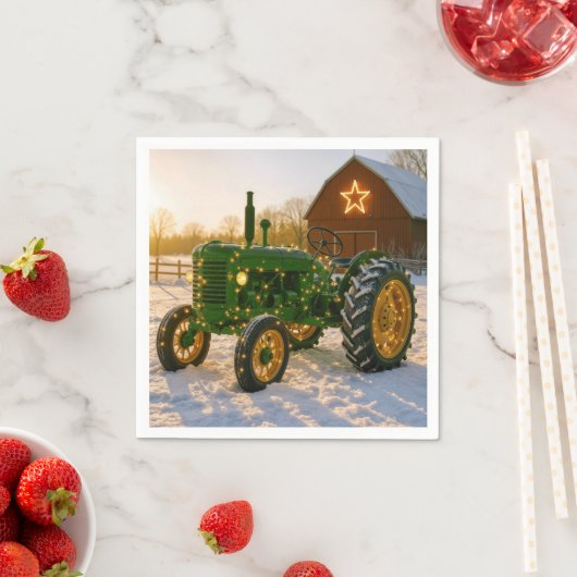 Christmas Green Tractor With Glowing Lights Serviette (Beispiel)