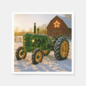 Christmas Green Tractor With Glowing Lights Serviette (Vorderseite)