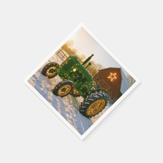 Christmas Green Tractor With Glowing Lights Serviette (Ecke)