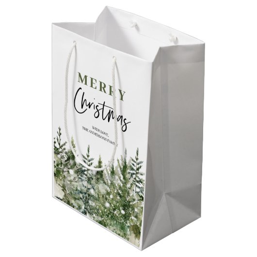 Christmas Green Tree | Merry Christmas Mittlere Geschenktüte (Rückseite Schrägansicht)