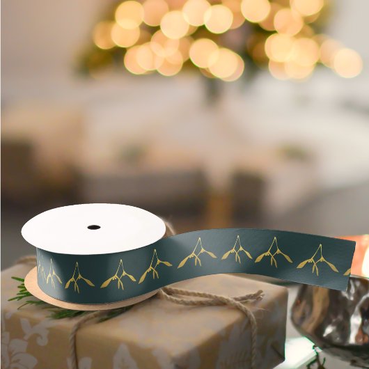Christmas Green und Gold Mistletoe Ribbon Satinband