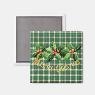 Christmas Green White Kariert Magnet